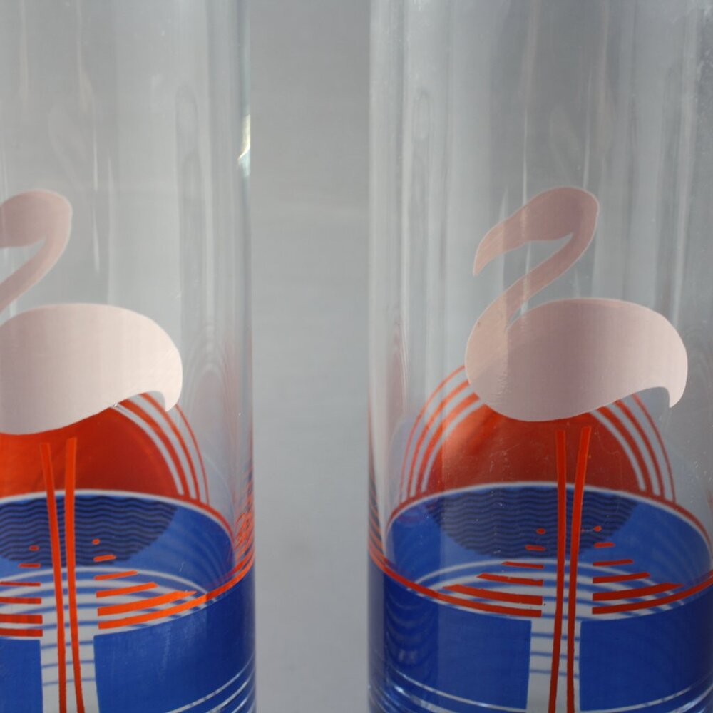 Pair of Vintage flamingo Glasses Signed Panache Cocktail Barware colourful - Picture 2 of 5